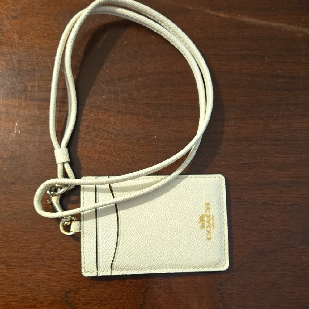Coach Ivory Card Holder with Lanyard